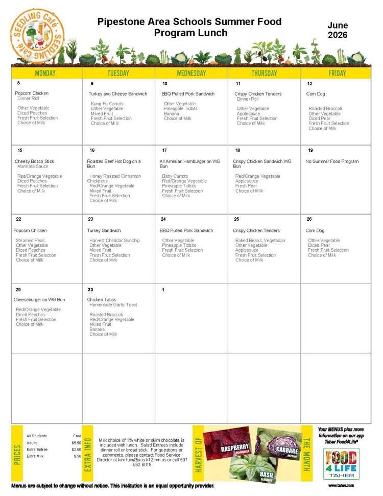 June Summer Lunch Menu