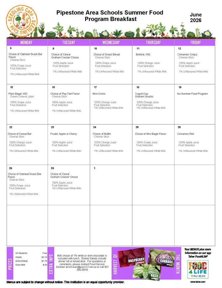 June Summer Breakfast Menu