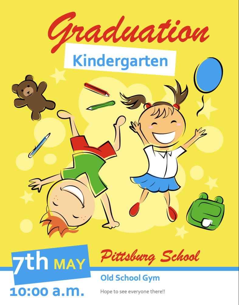 kindergarten graduation flyer 7th may, 10:00 AM, old school gym 