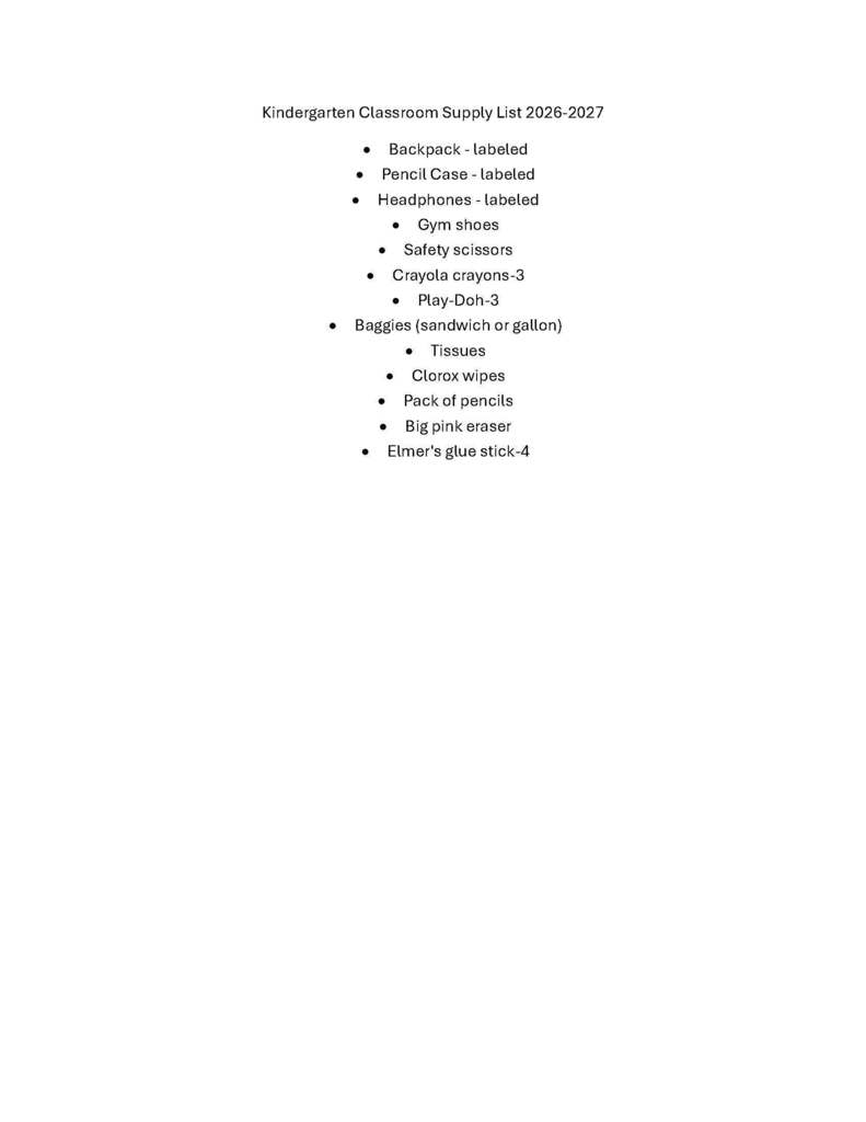 kindergarten list