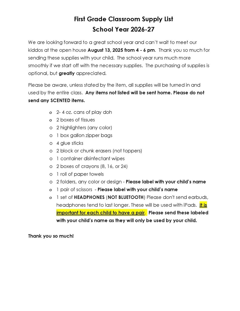first grade list