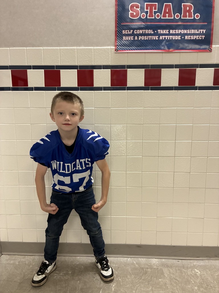 A wildcat football player in a football pose at school