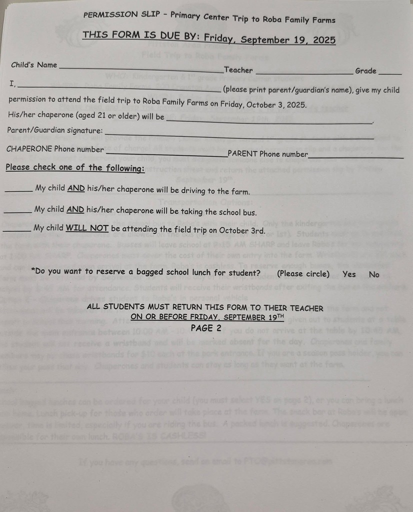 Page two of the robas permission slip