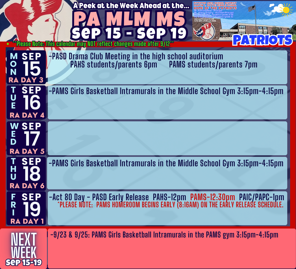 A Peek at the Week Ahead at the PAMS...