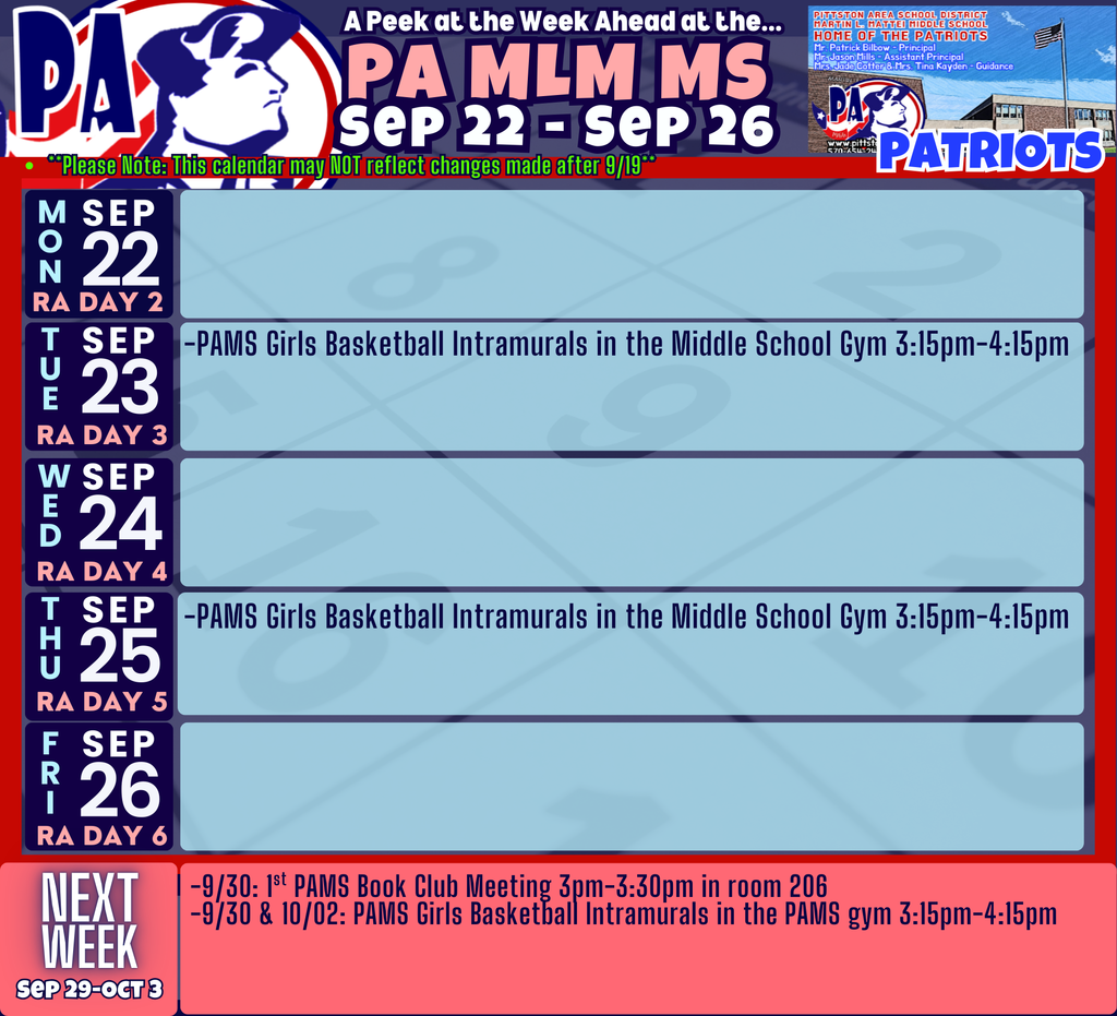 A Peek at the Week Ahead at the PAMS...