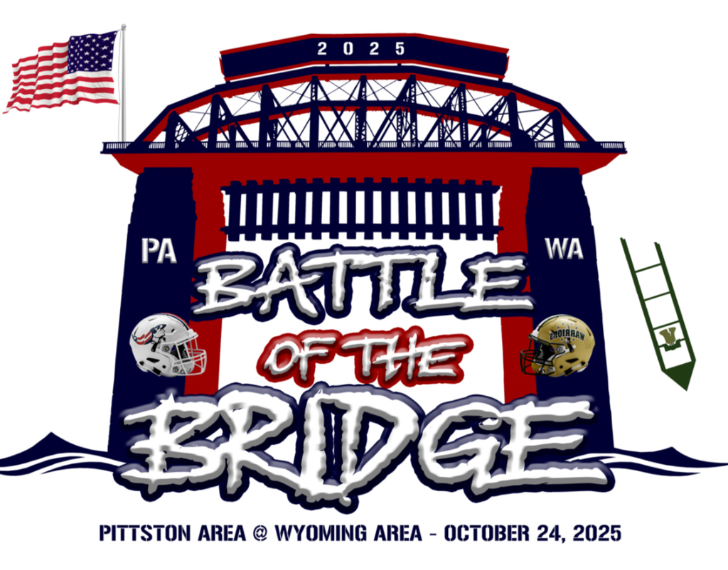 Logo that says Battle of the Bridge in red and white. Pittston area at wyoming area October 24, 2025