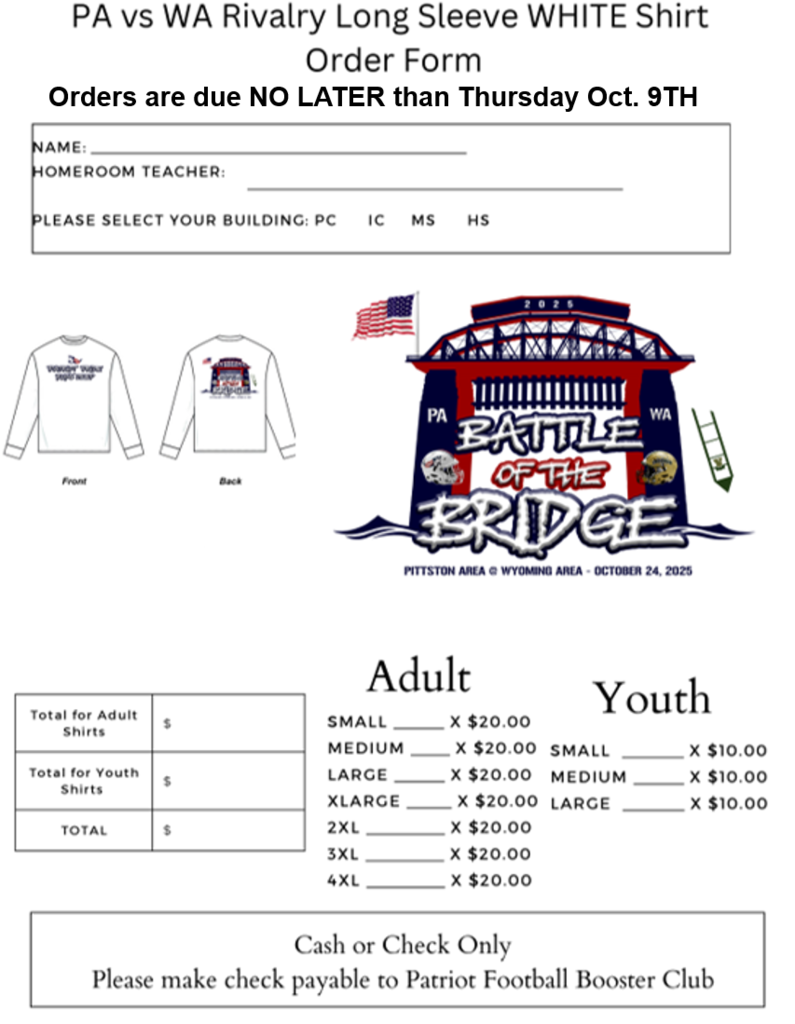 PA vs WA Rivalry T-shirt order form