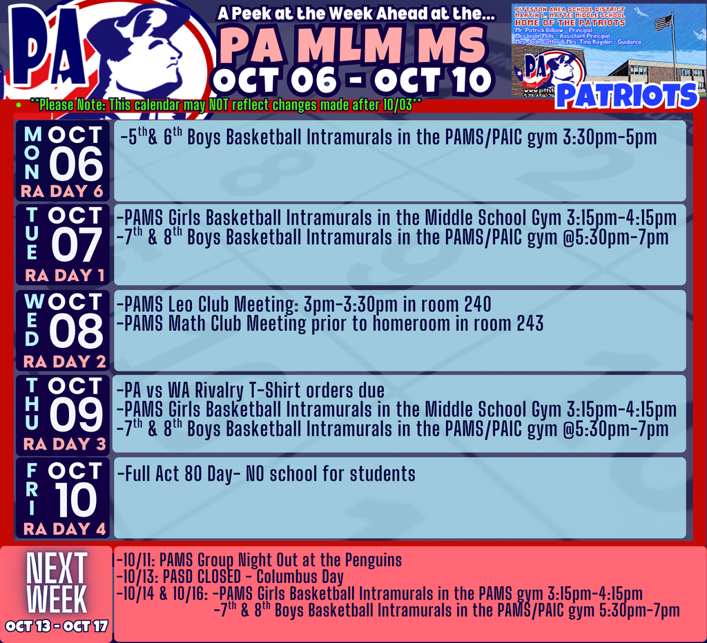 A Peek at the Week Ahead at the PAMS...