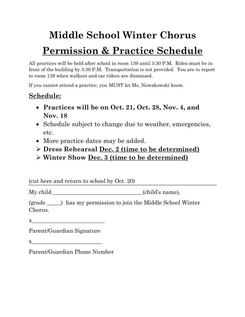 PAMS Winter Chorus Permission Form