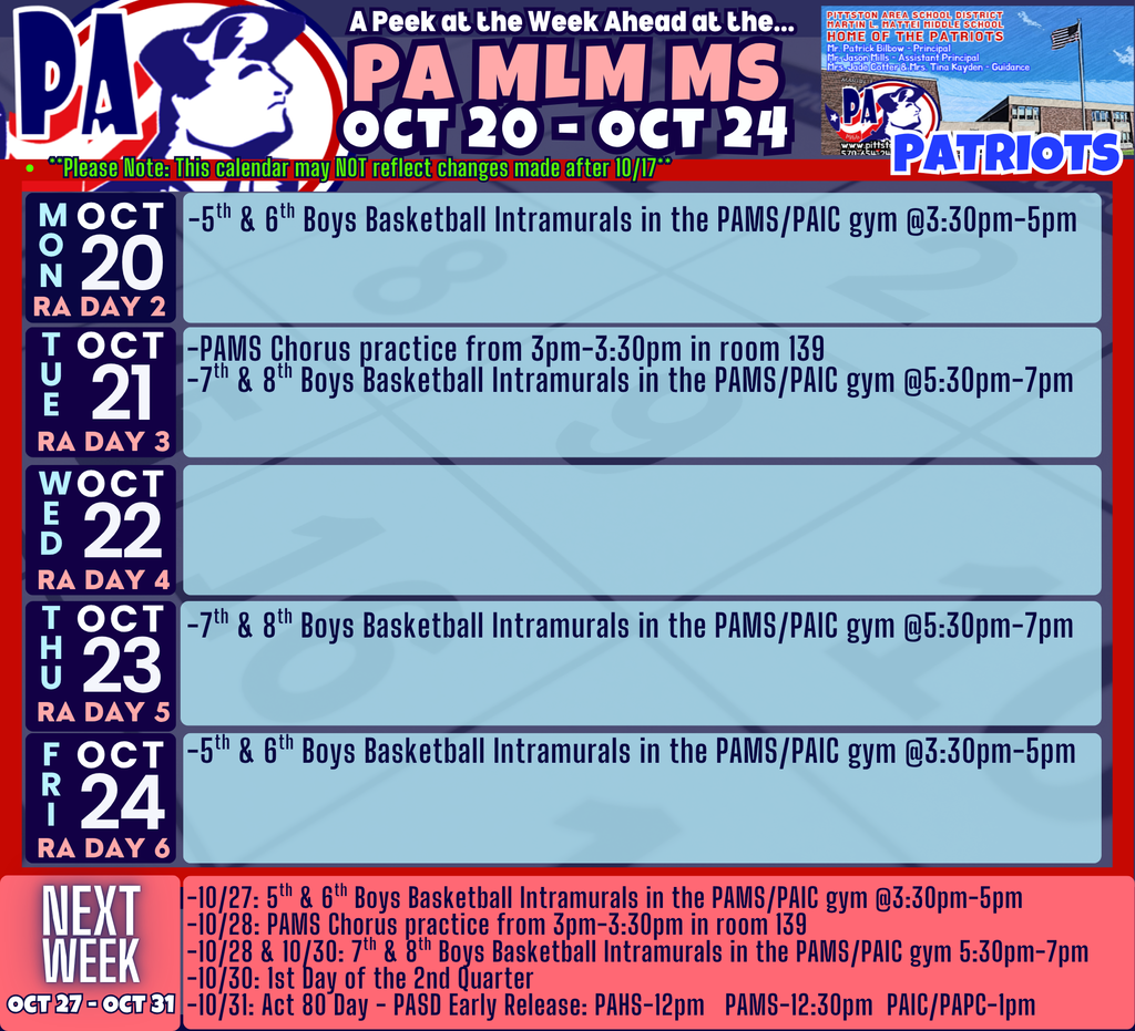 Calendar of Events for 10.20