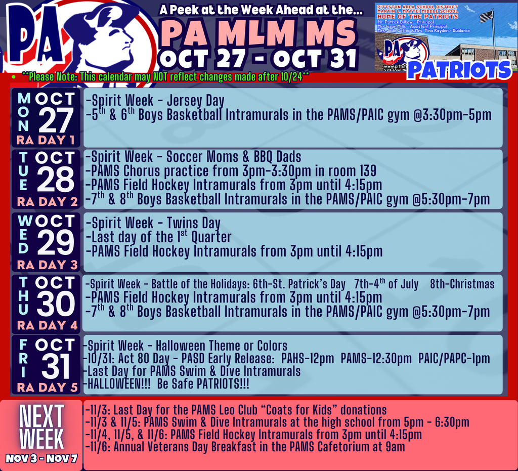 A Peek at the Week AHead at the PAMS...