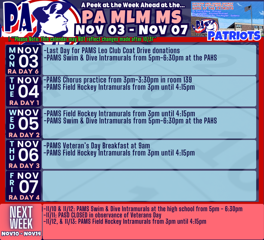 The Week Ahead at the PAMS