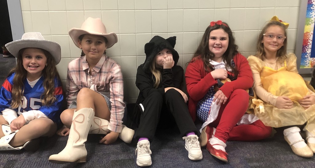 students in Halloween costumes