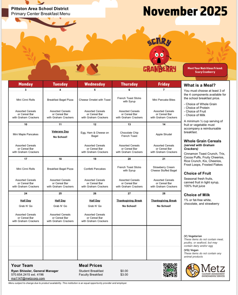 November breakfast menu.