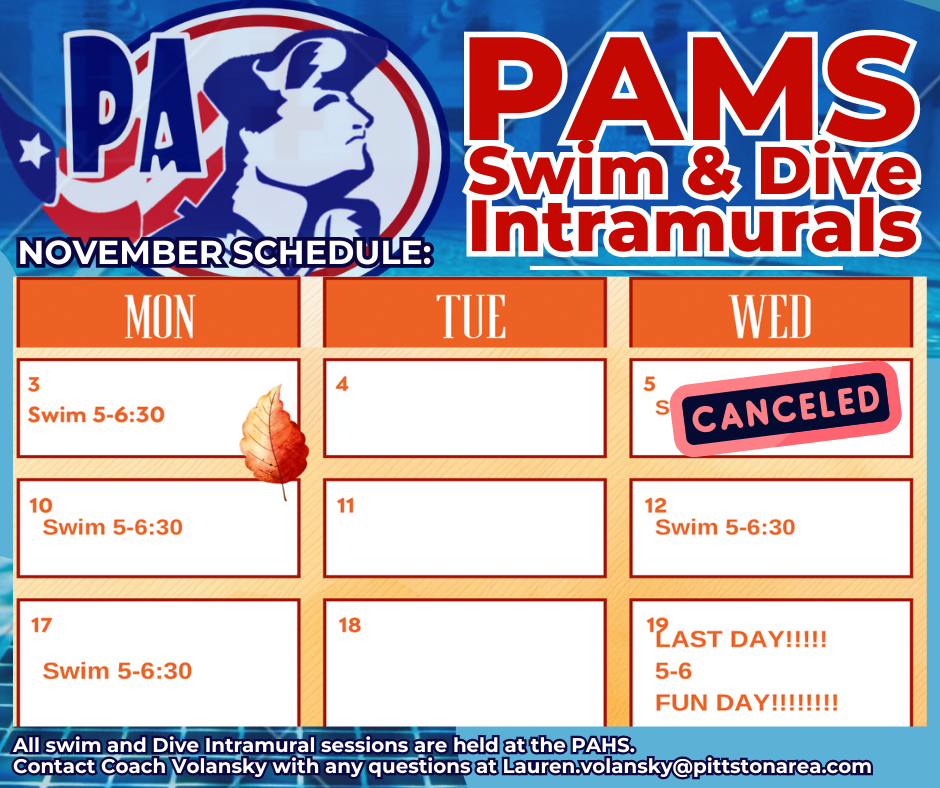 Updated Swim and Dive Team Intramural Schedule