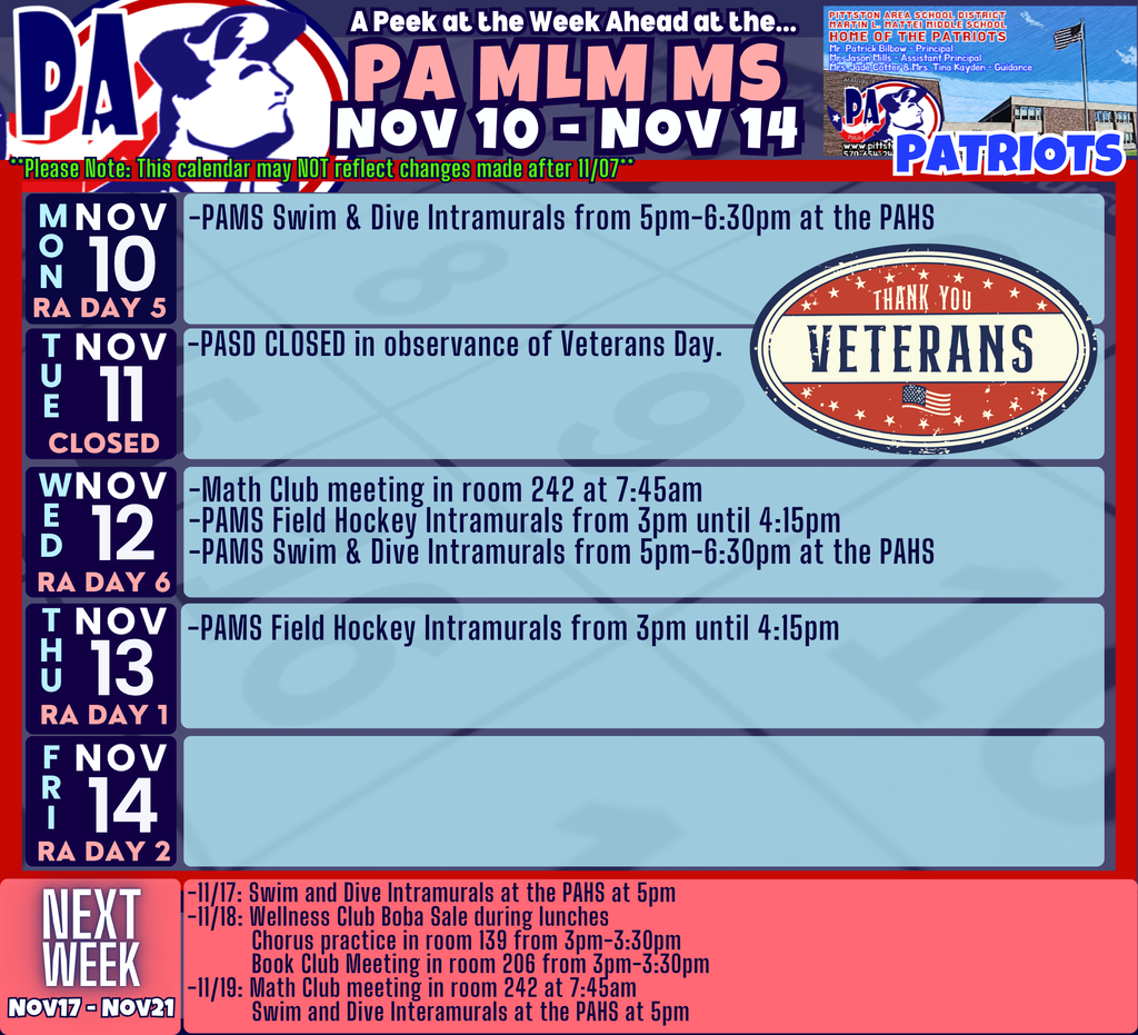 The Week Ahead at the PAMS