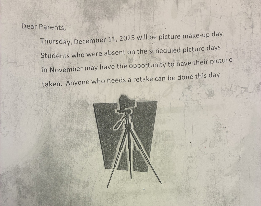 School photo make update flyer- Dec 11 with clipart of a camera on a tripod