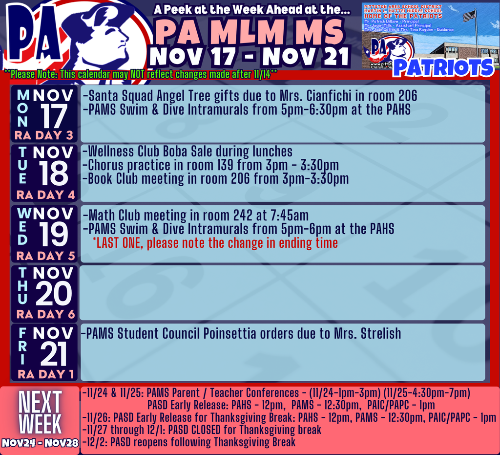 A Peek at the Week Ahead at the PAMS...