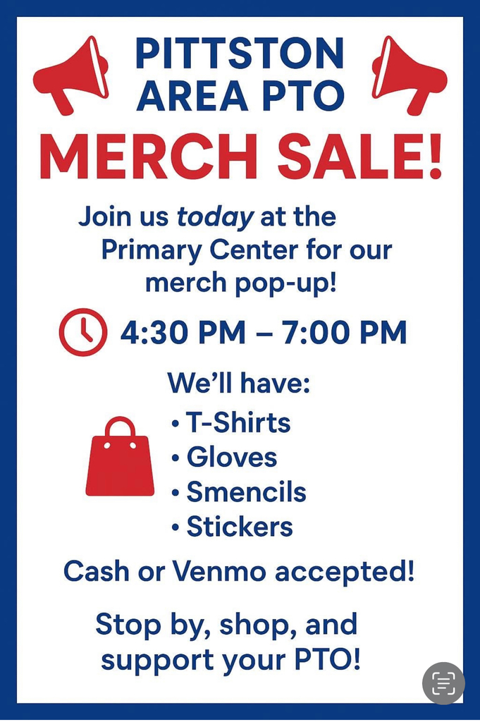 A flyer for the PTO merch sale