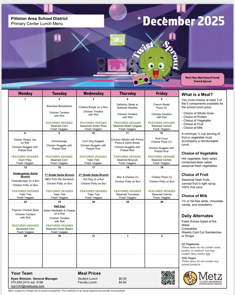 December cafeteria menu