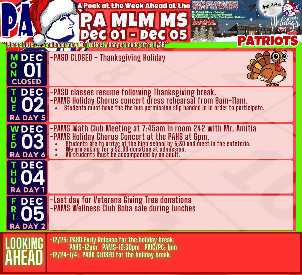 A Peek at the Week Ahead at the PAMS...