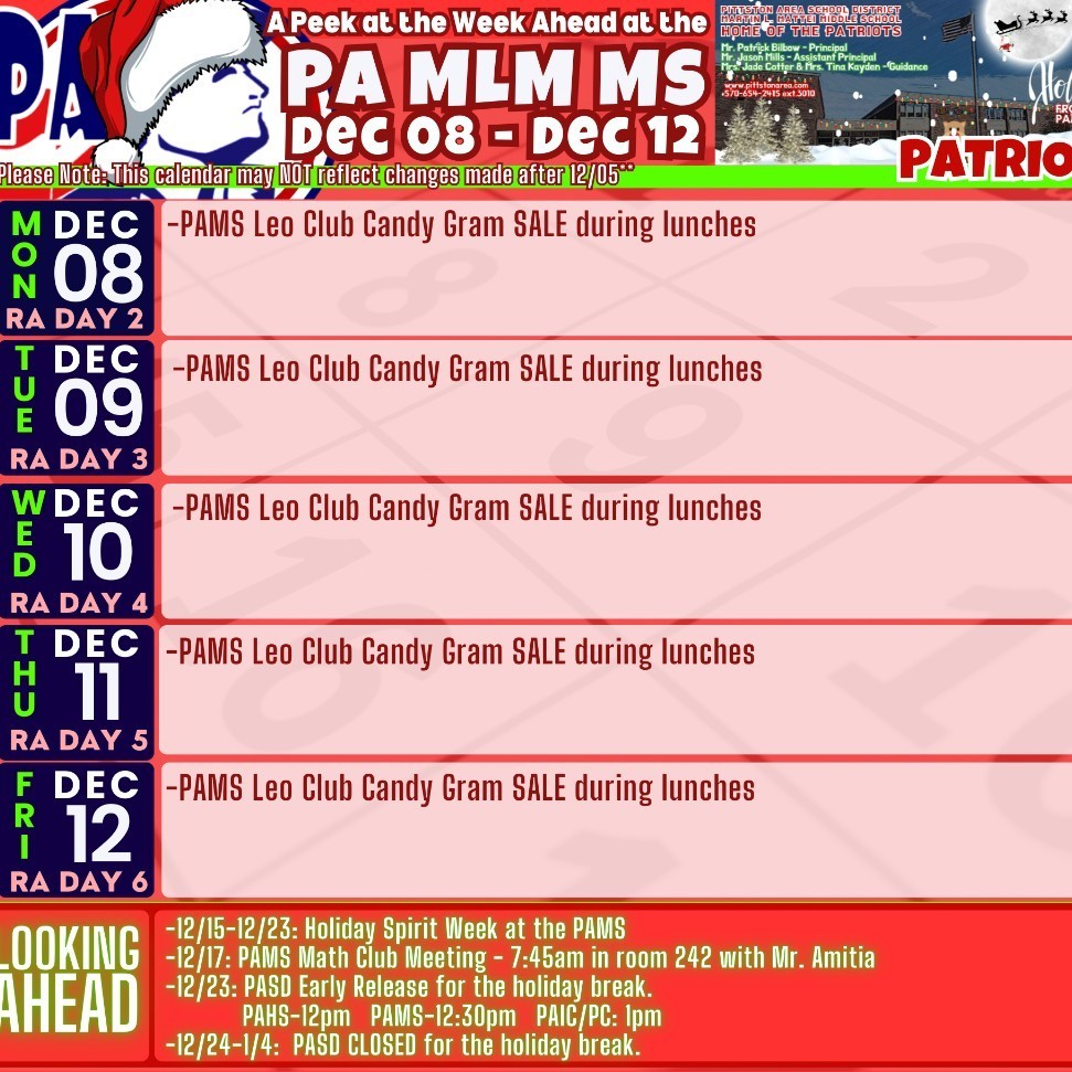 A Peek at the Week Ahead at the PAMS...