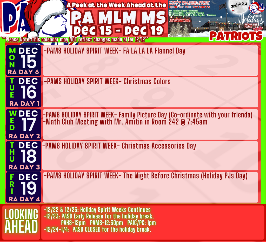 A Peek at the Week Ahead at the PAMS...