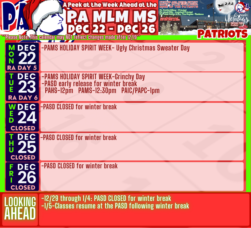 A Peek at the Week Ahead at the PAMS...