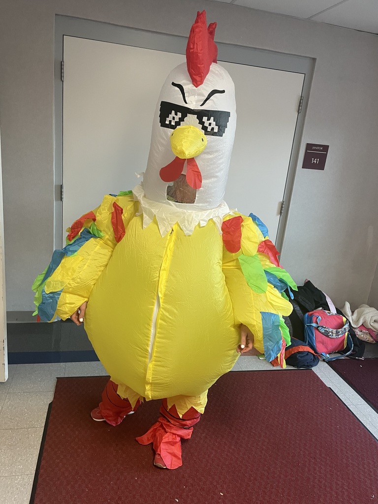 A chicken inflatable costume