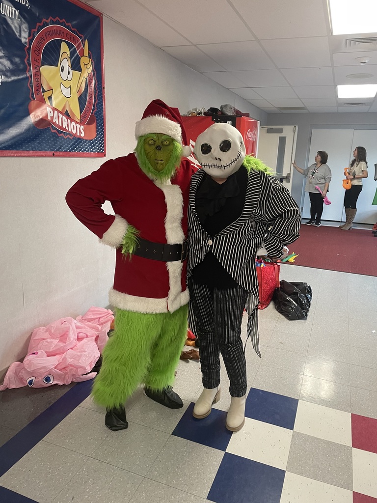 A grinch costume and jack skelington costume . 