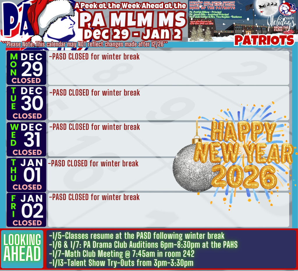 A Peek at the First Week of 2026 at the PAMS...