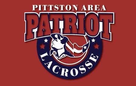 Logo with Text Pittston Area Patriot Lacrosse and patriot head logo on a red background 