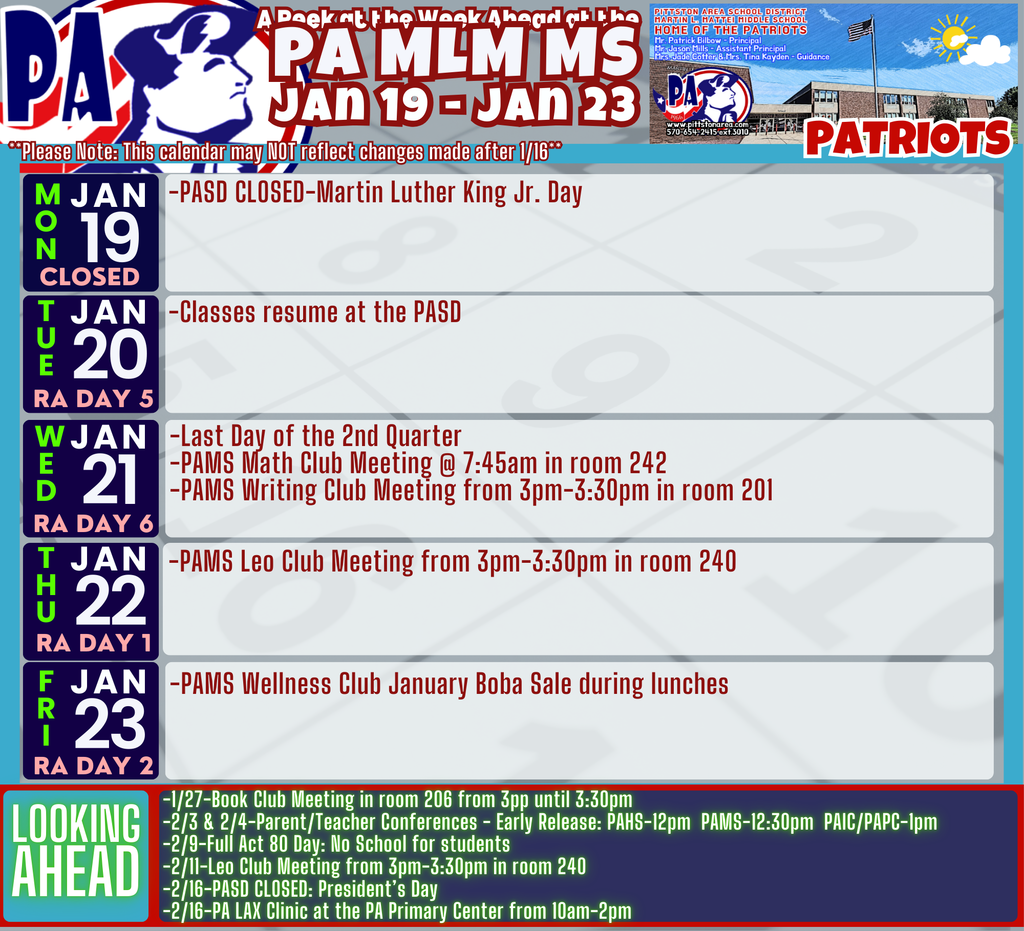 A Peek at the Week Ahead at the PAMS...