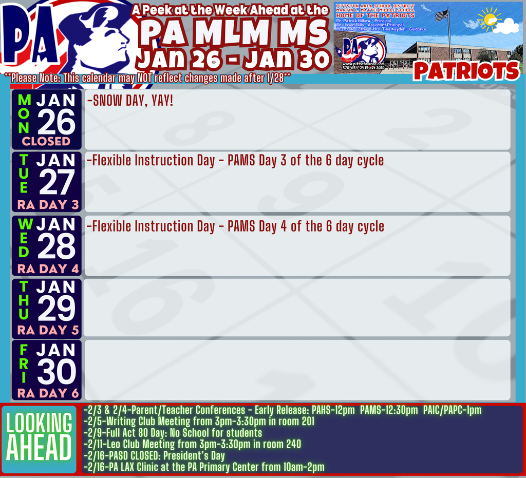 A Peek at the Week at the PAMS... Updated 1/28