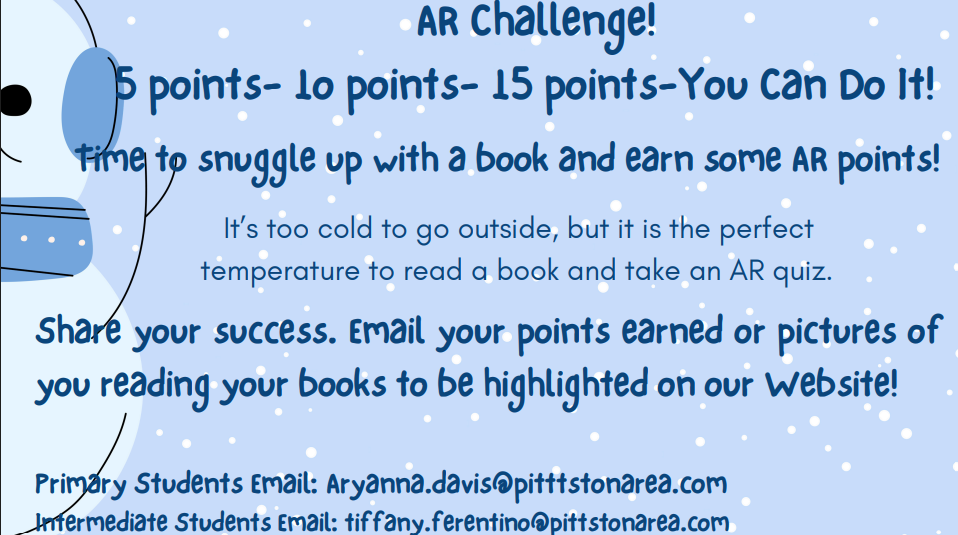 Ar challenge graphic blie with snowman and text same as post.