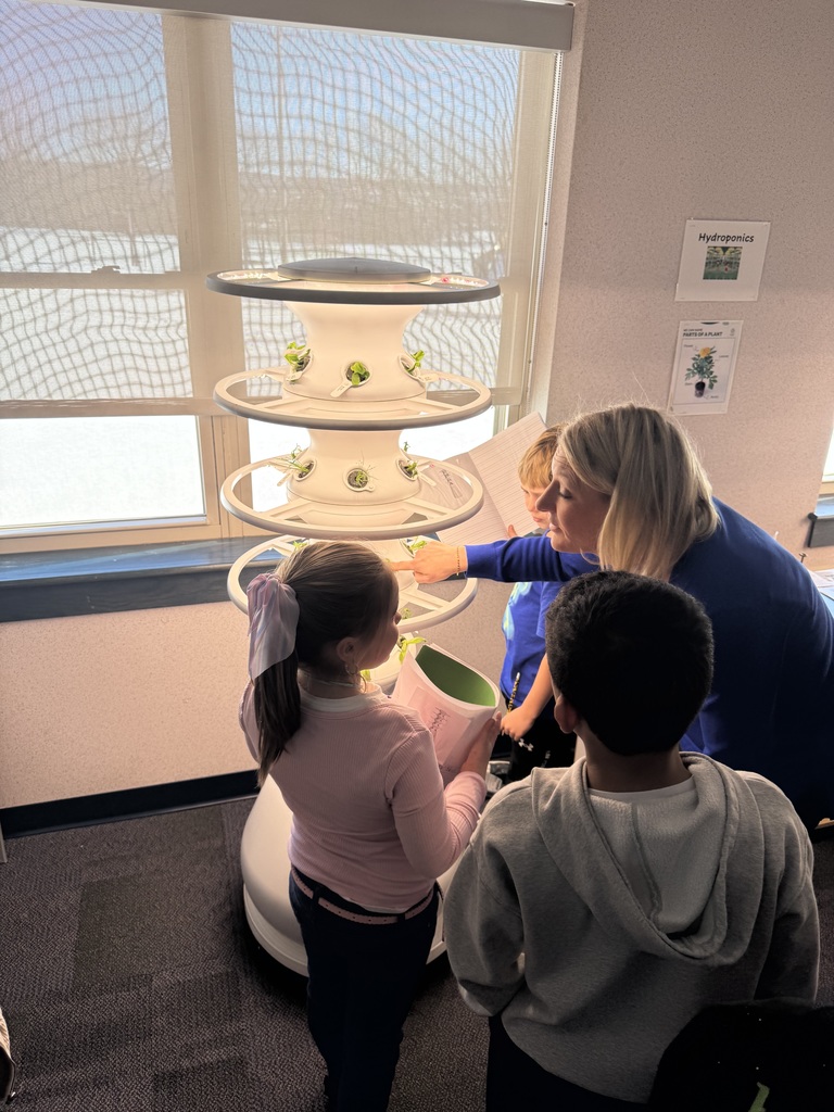 A teacher presenting about hydroponic farm stands.