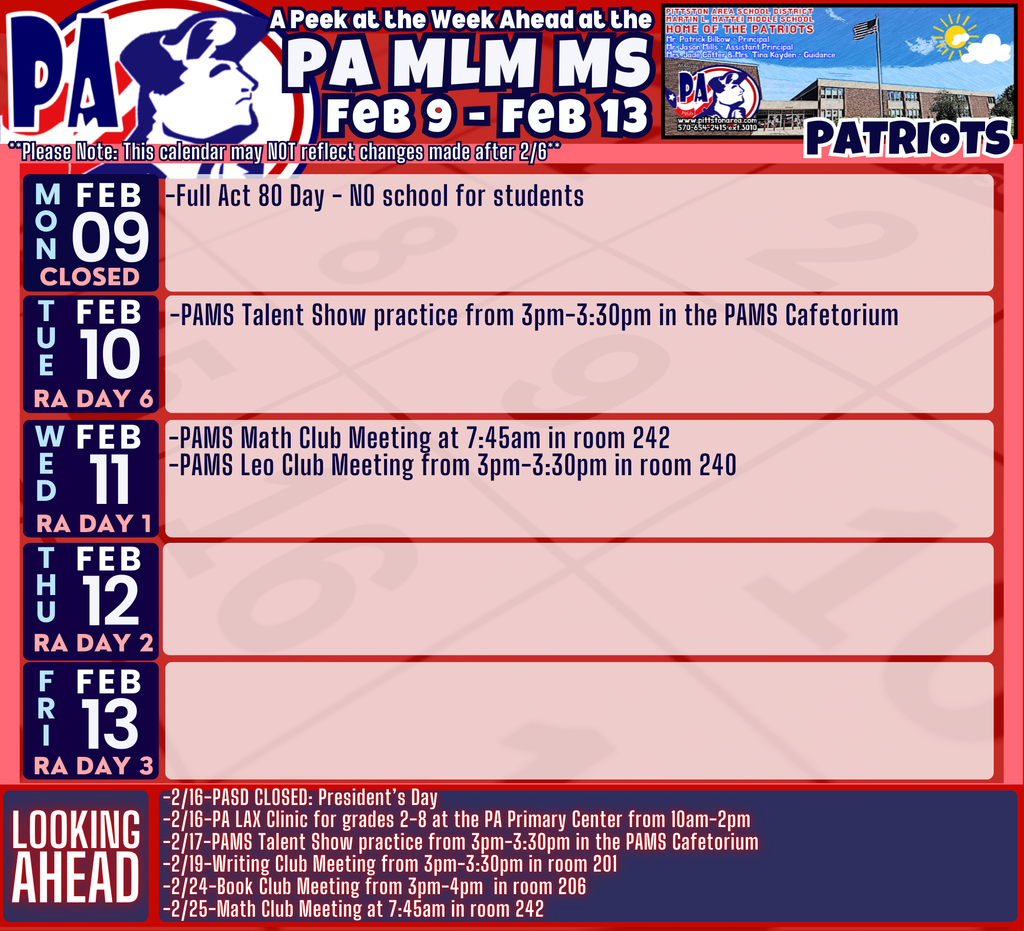 A Peek at the Week Ahead at the PAMS...