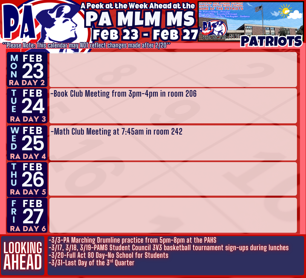 A Peek at the Week Ahead at the PAMS...