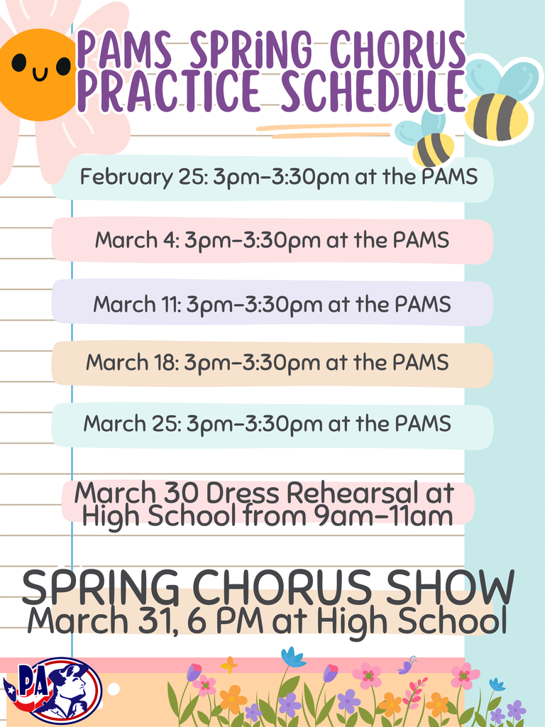 PAMS Spring Chorus Concert - Important Dates...
