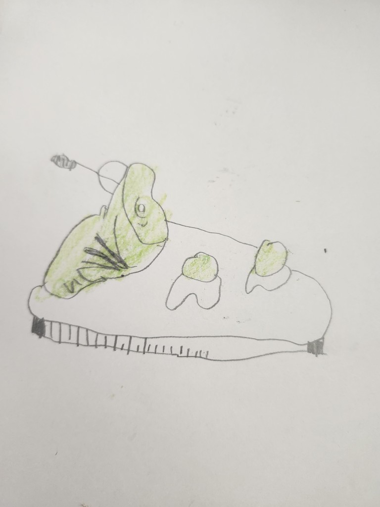 Green eggs and ham and drawing on white paper