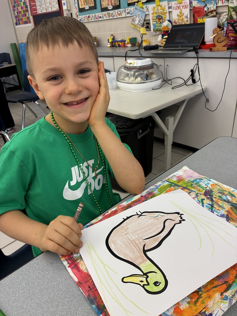 A boy with duck art.