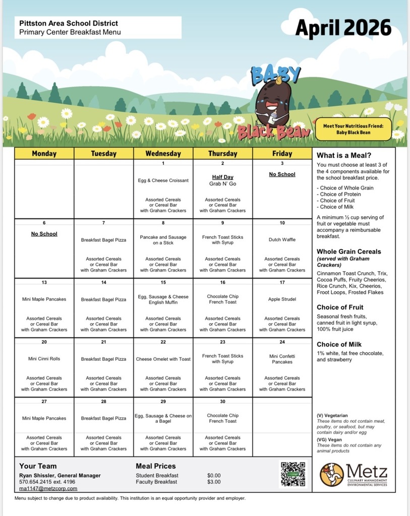 April cafeteria menu 