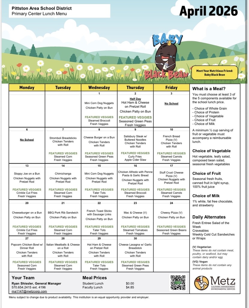 April cafeteria menu 