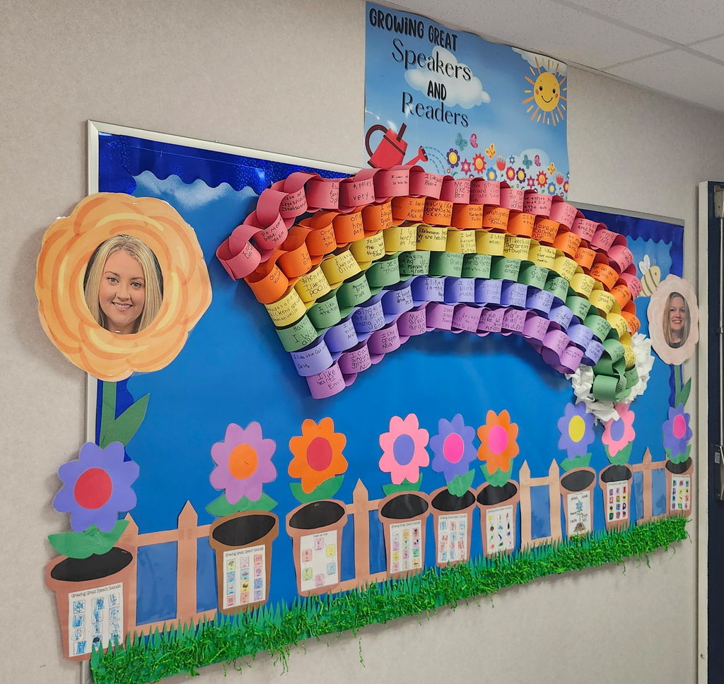 Rainbow link bulletin board with flowers. 