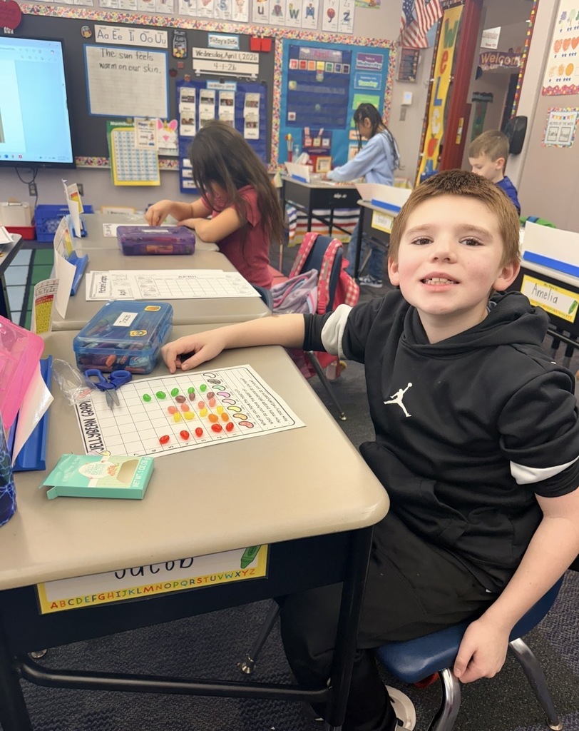 Students doing easter candy math graphs. 