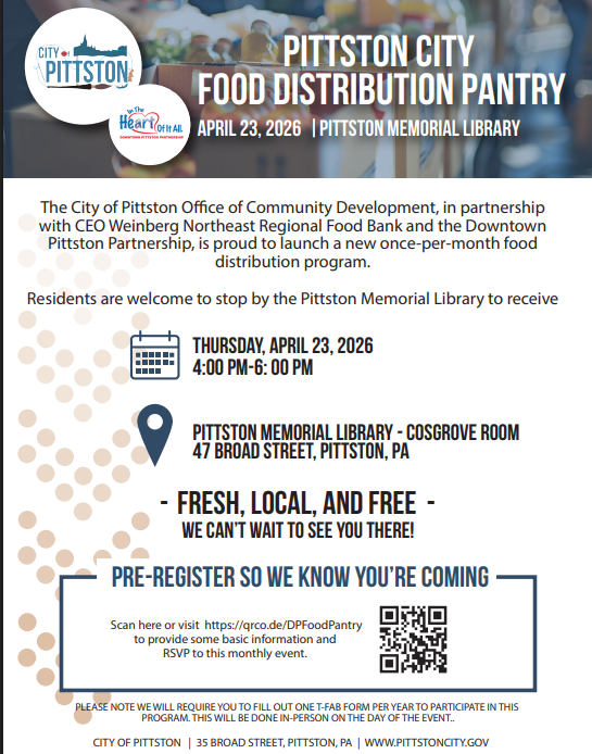 Pittston City Food Pantry April 23   4-6pm
