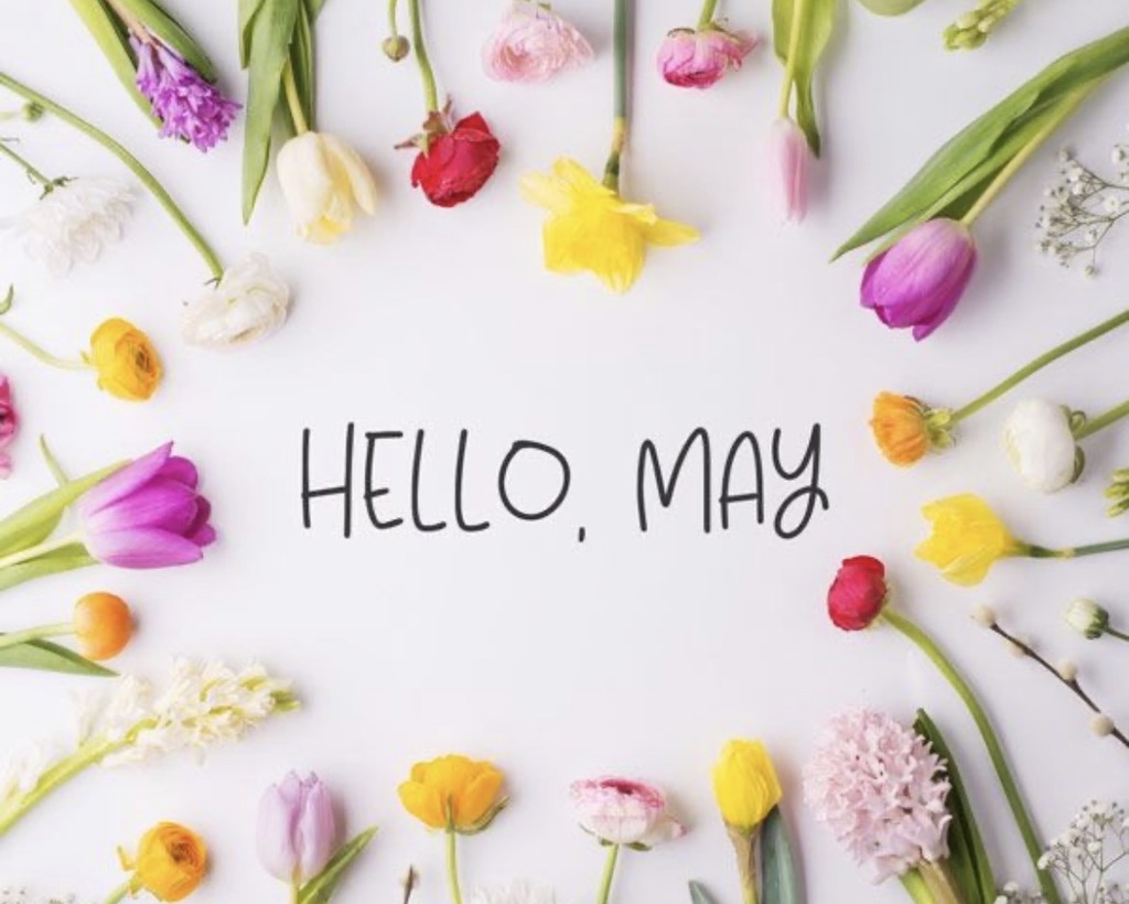 Hello may logo with flowers 