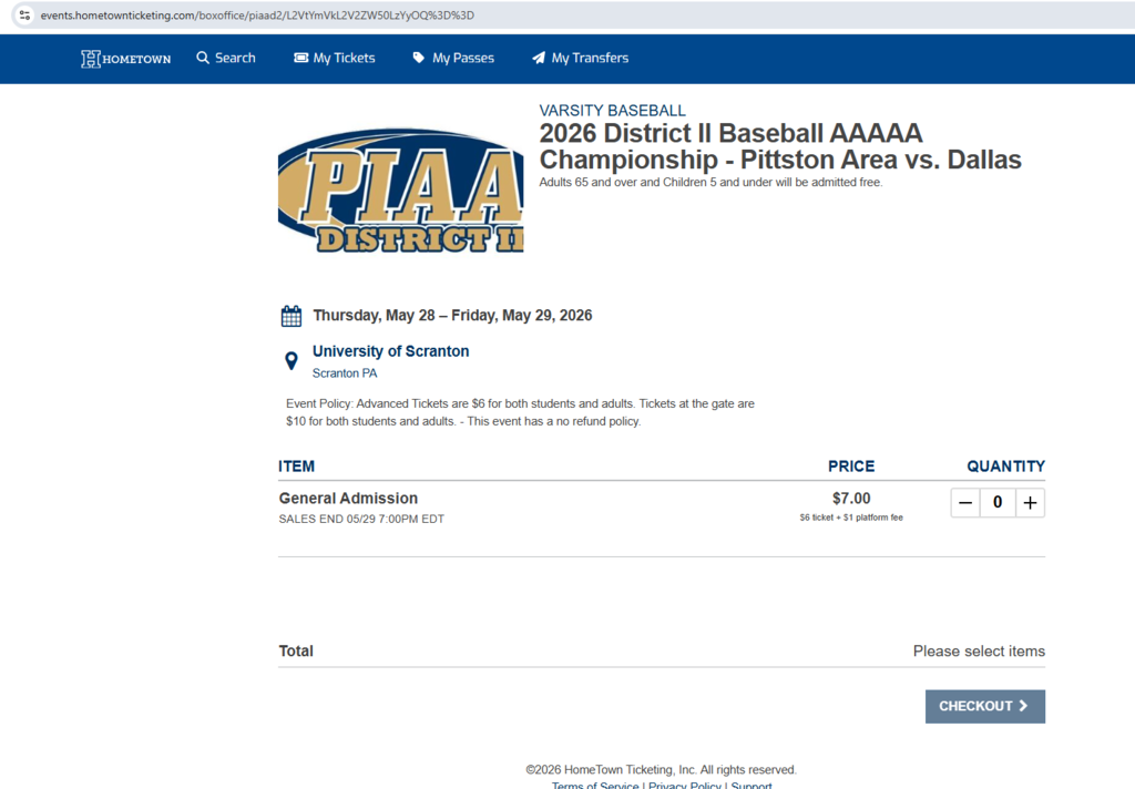 PA Baseball District Championship Ticket Information