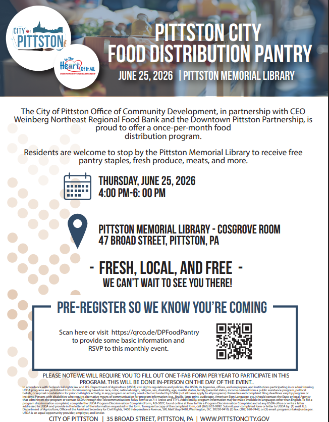 Pittston City Food Distribution Pantry - June 25