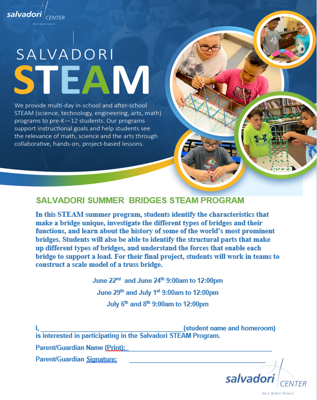 SALVADORI SUMMER BRIDGES STEAM PROGRAM